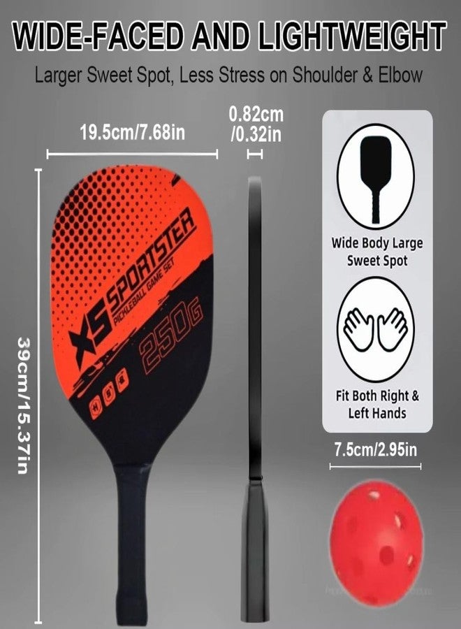 Qwick Click Wood Pickleball Paddles Kit, 4 Balls & Bag Racket Kids Adults Outdoor Gift Pickleball Paddle (RED) - Image 2